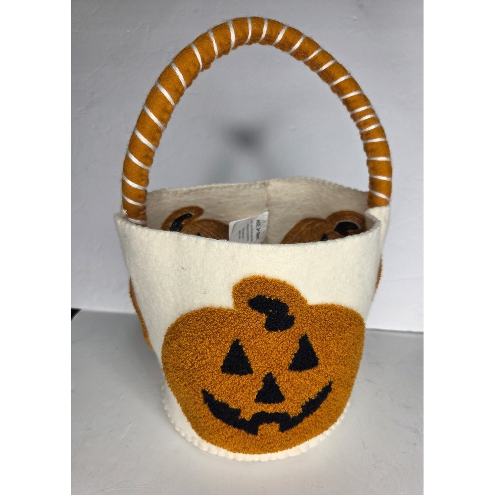 Halloween Wool Felt Pumpkin Treat or Treat Basket Pumpkin Jack-O-Lantern Bucket
